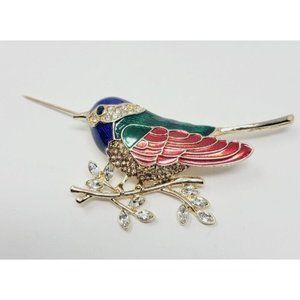Vintage ANNE Klein Enamel and Rhinestone Bird Brooch